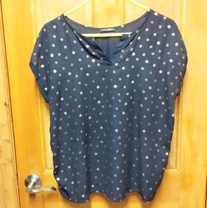 Papermoon Reece Mixed Material Top - Navy with Gold Poka Dots - XL (Stitch Fix)